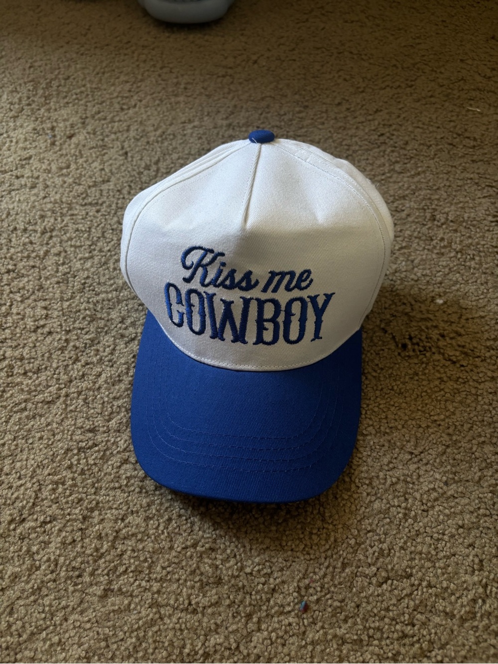 Kiss Me Cowboy Two-Tone Baseball Cap - White & Blue